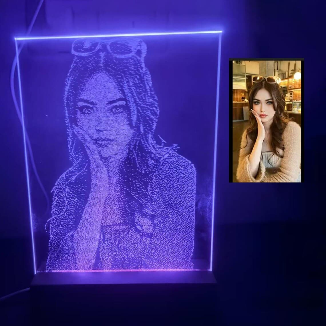 Blue LED Glass Hammer Painting — custom hammered glass art by LuminArt