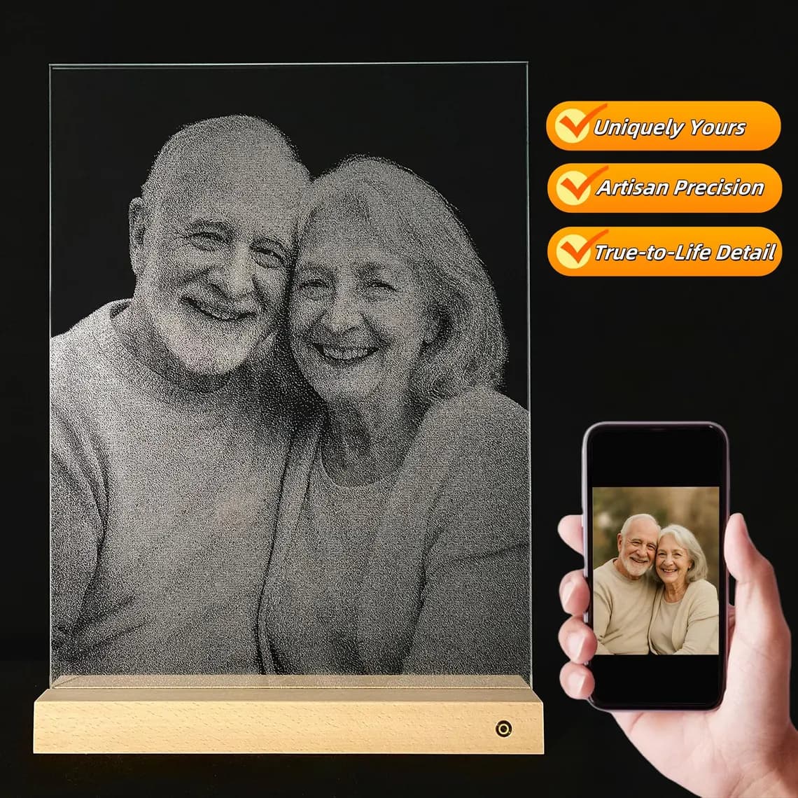 Couple Portrait in Hammered Glass — custom hammered glass art by LuminArt